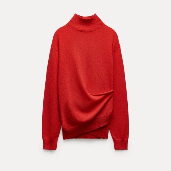 New with tag! Zara 100% cashmere high collar red sweater - Picture 3 of 8